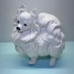 White Ceramic Pomeranian Dog Figurine